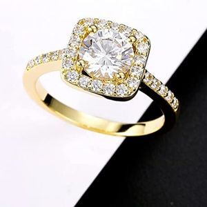 MDFUN Halo Ring 14K Yellow Gold Plated Cubic Zirconia Promise Engagement Promise